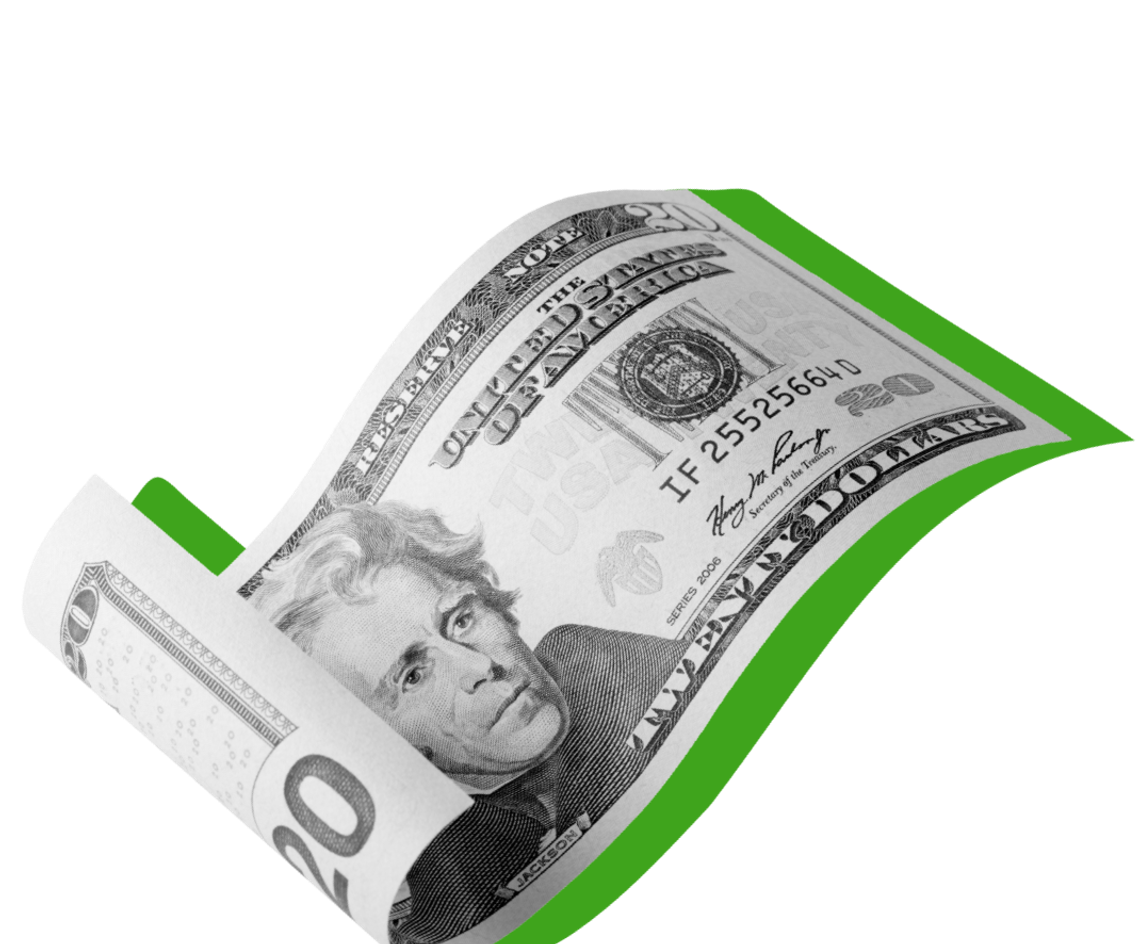 An image of a twenty dollar bill against a green background, illustrating tax free weekends