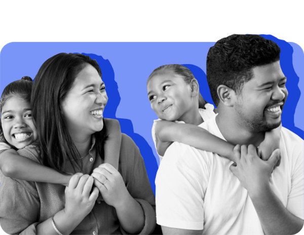 family of four smiling