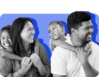 family of four smiling