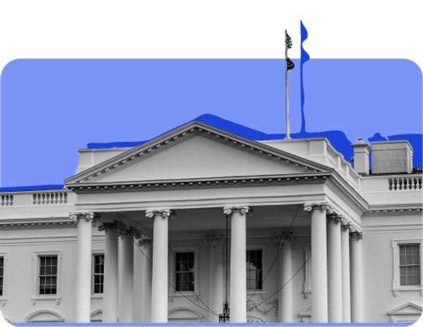 An image of the White House against a blue background