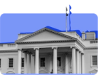 An image of the White House against a blue background