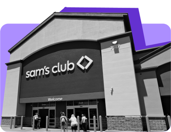 A Sam's Club location against a purple background