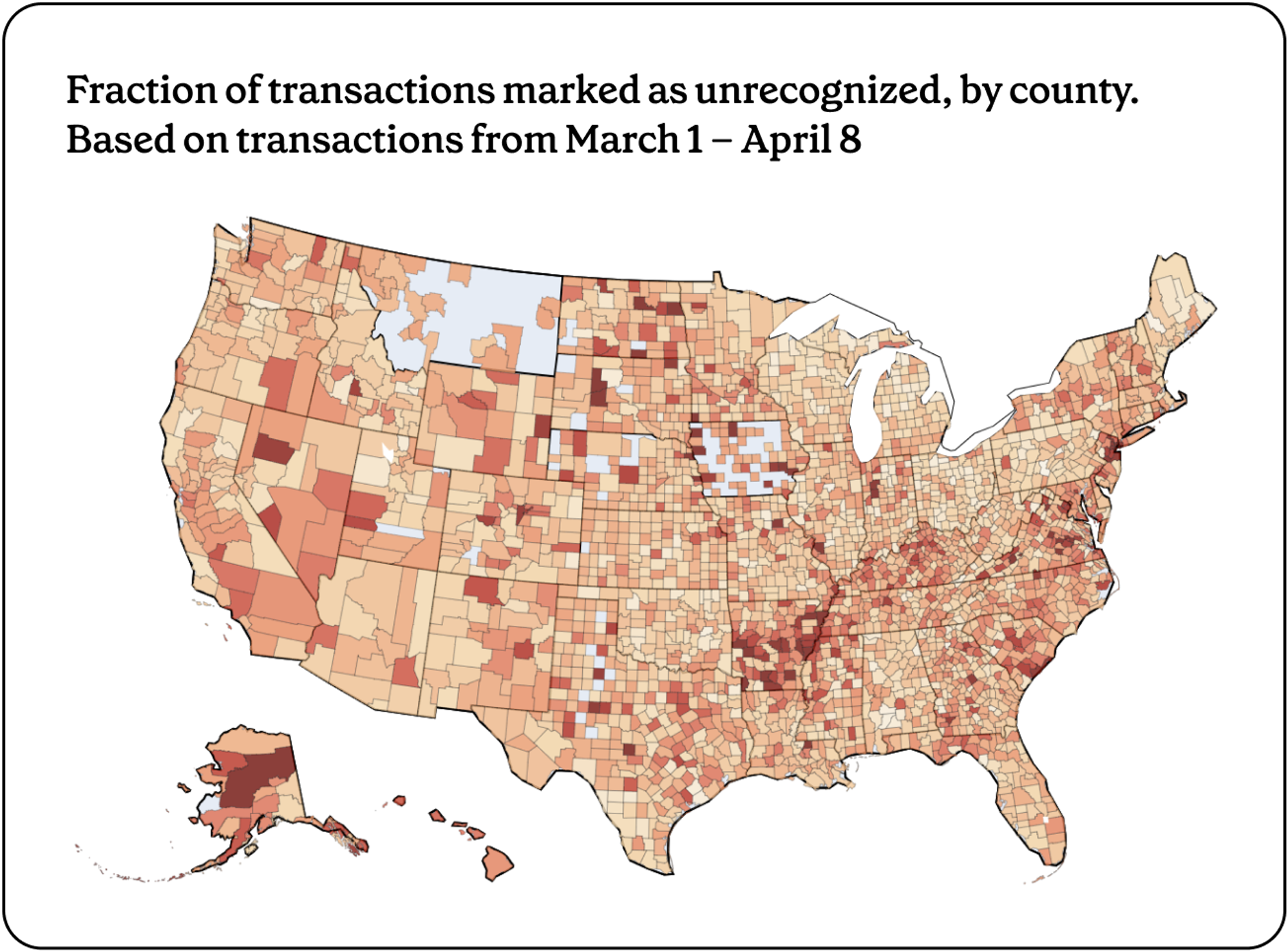 Map of EBT theft by county, nationally