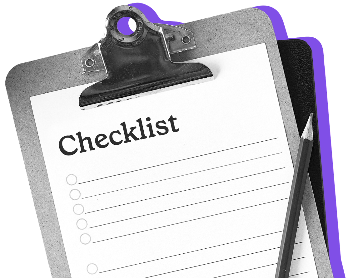 An image of a checklist against a purple background, representing the list of food stamp work requirements