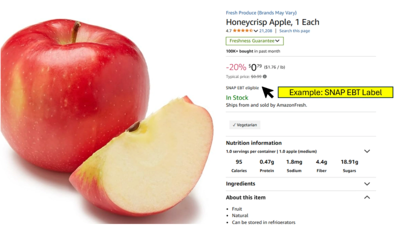 Image showing EBT-eligible apple for sale on Amazon