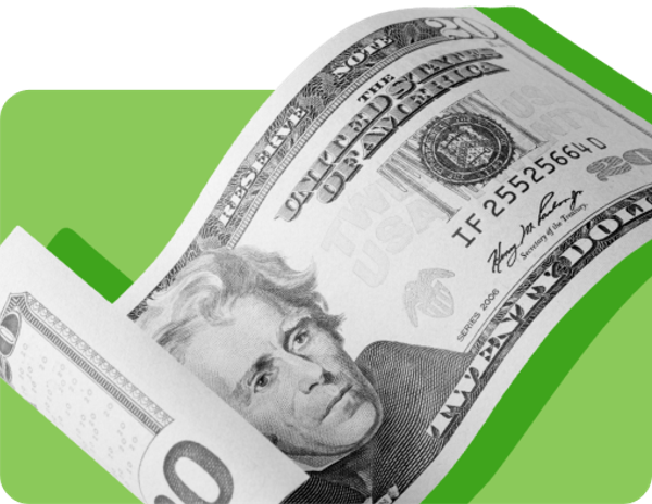 An image of a 20 dollar bill against a green background