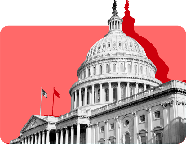 An image of the U.S. Capitol building against a red background. On July 3 Republican lawmakers passed legislation that will cut SNAP and Medicaid.