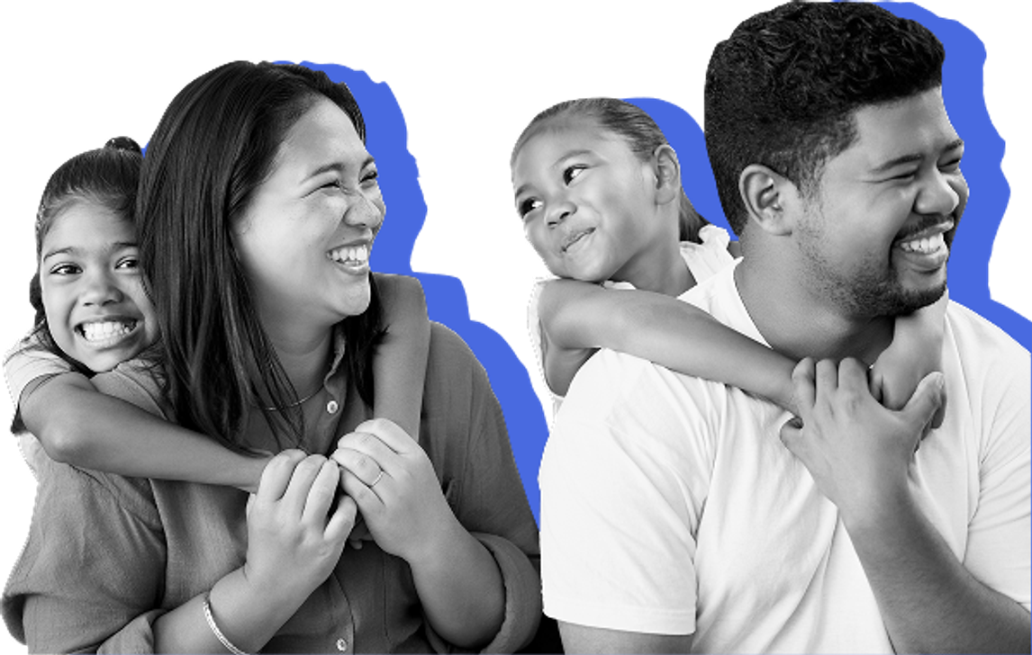 family of four smiling