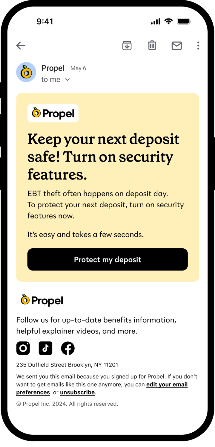 Pre-deposit email reminder