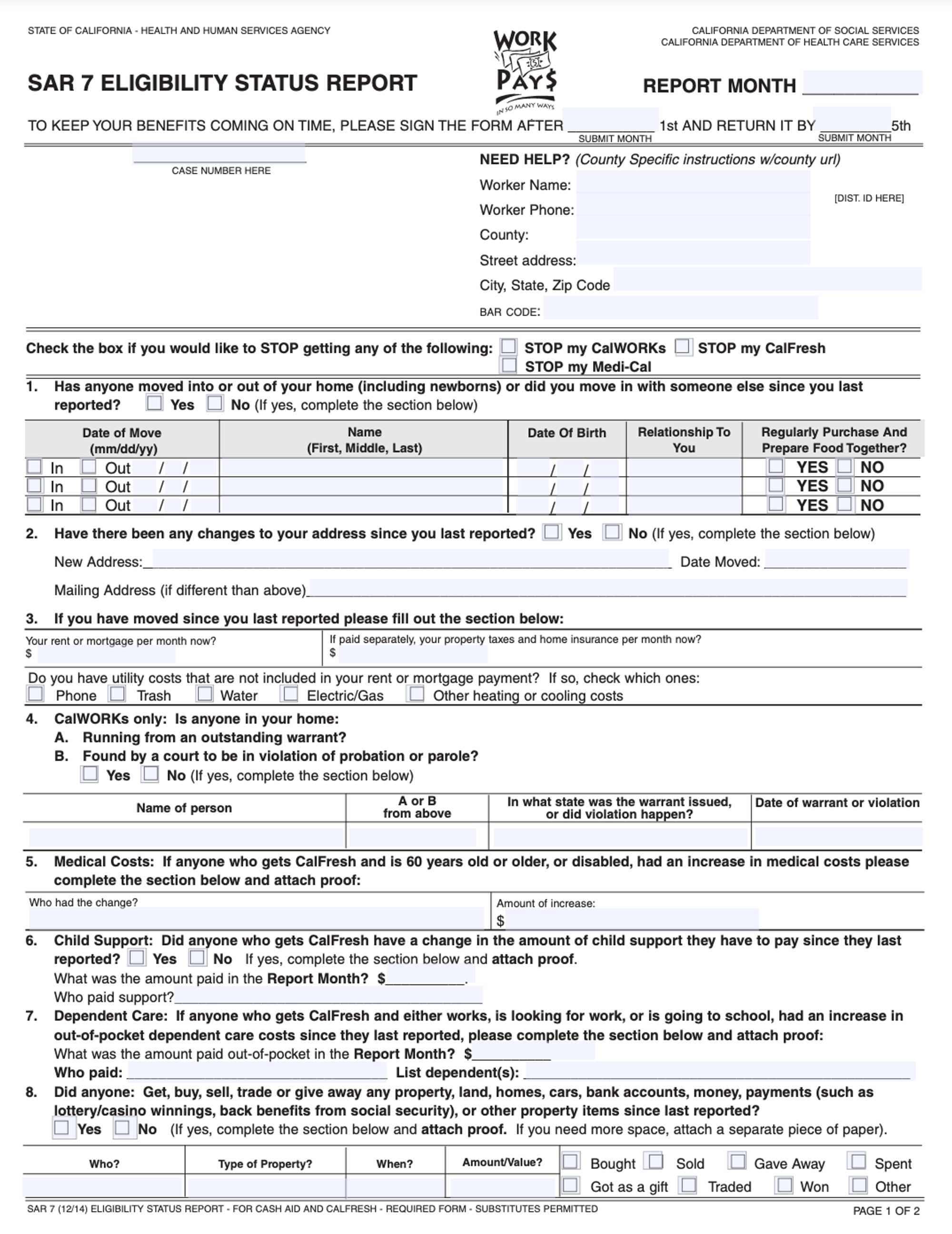 A picture of the SAR 7 paper form