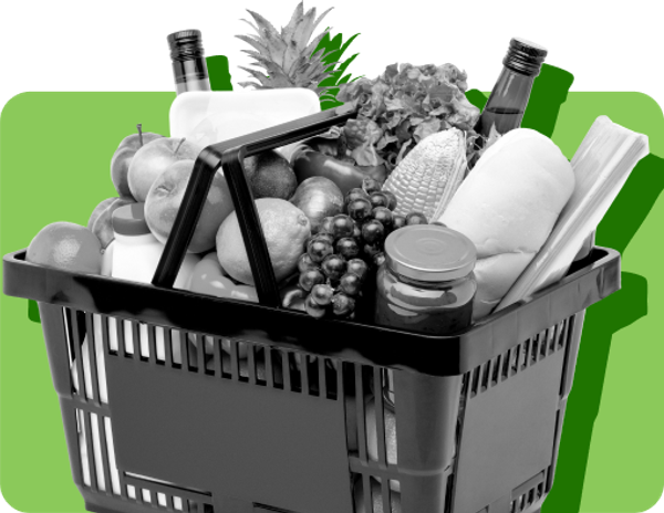 Shopping basket full of groceries