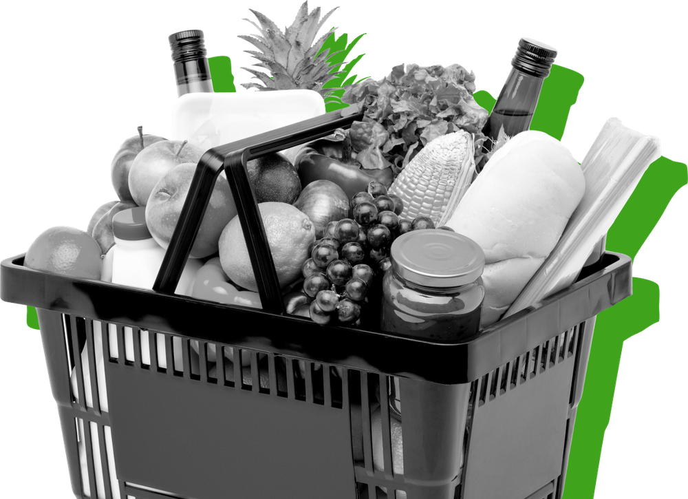 Shopping basket full of groceries