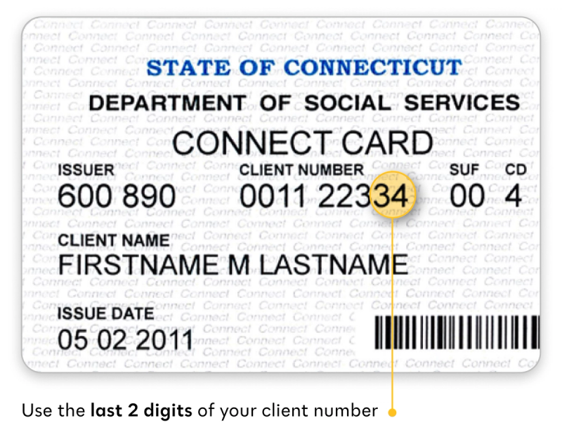An image of a Connecticut EBT card with the last two digits highlighted