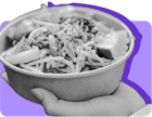 A hot taco bowl held against a purple background. Hot foods are not eligible for purchase with EBT.