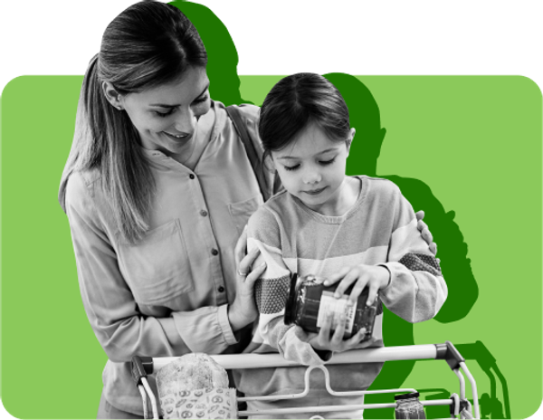 A woman and her daughter grocery shopping