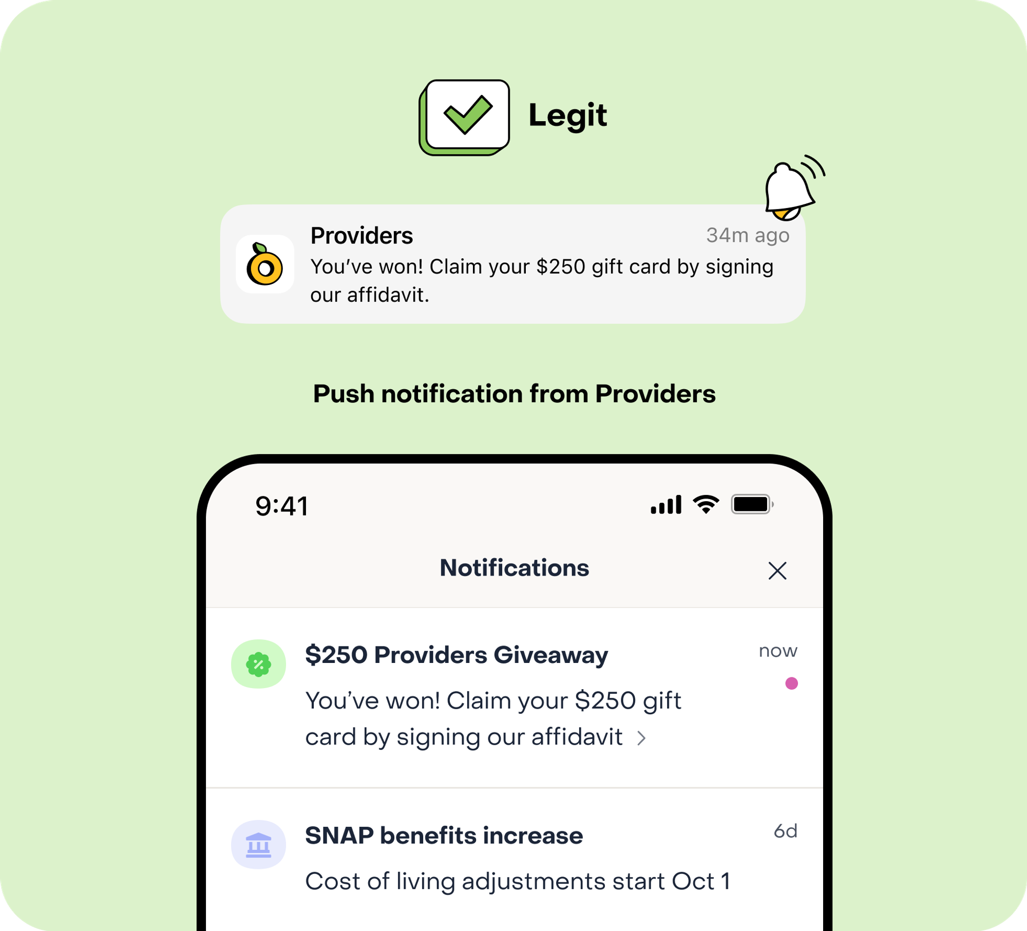 Legit Sweepstakes in-app push notification
