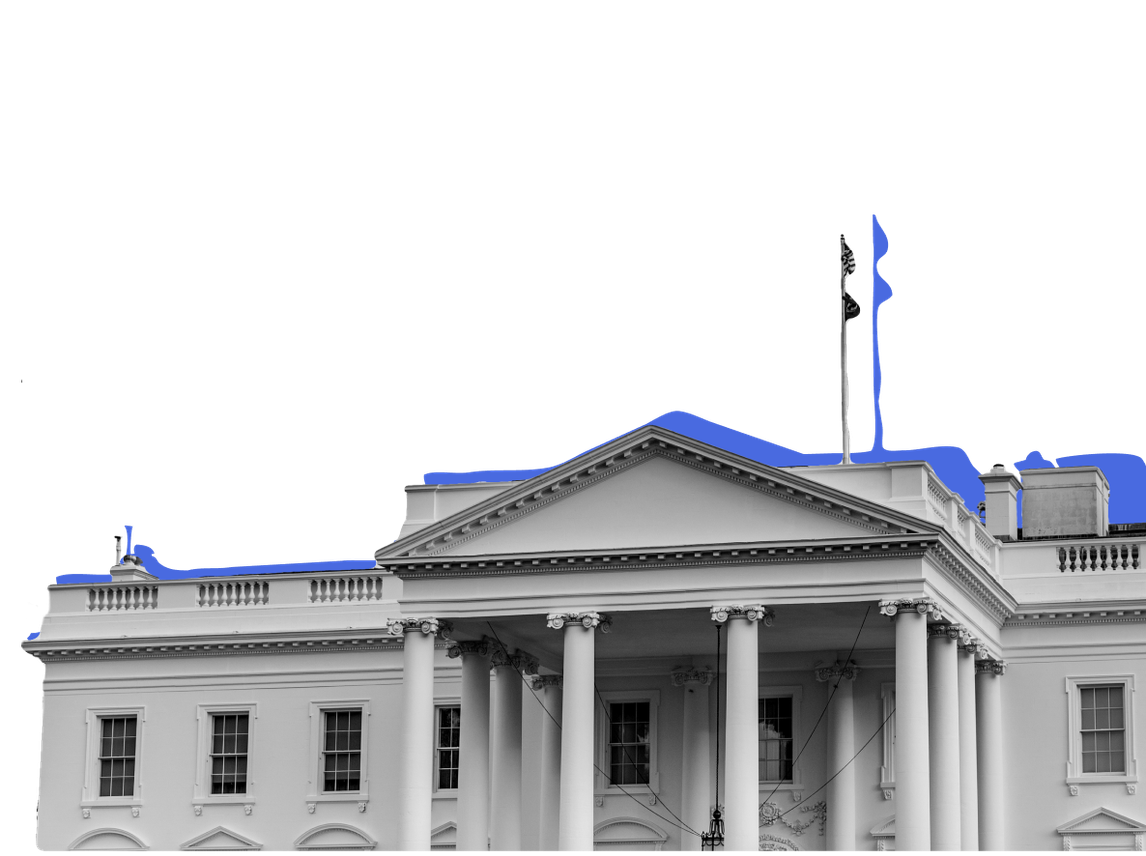 An image of the White House against a blue background