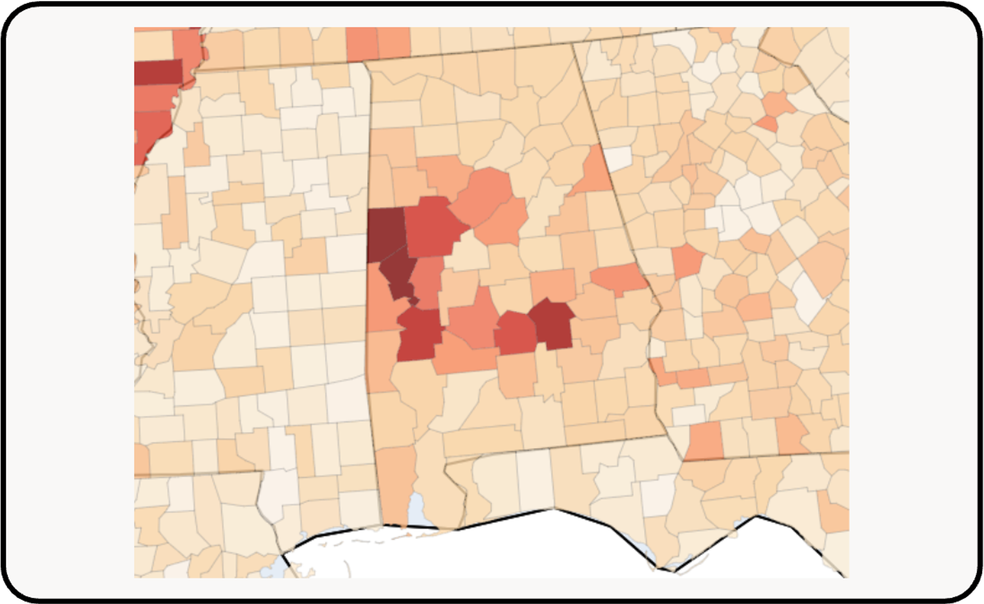 Map showing unrecognized transactions in Alabama