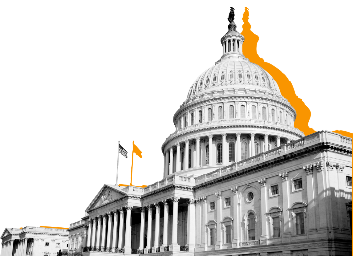 An image of the Capitol building against a yellow background