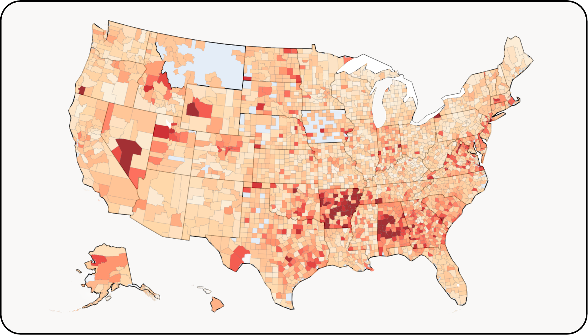Map showing county level unrecognized transactions
