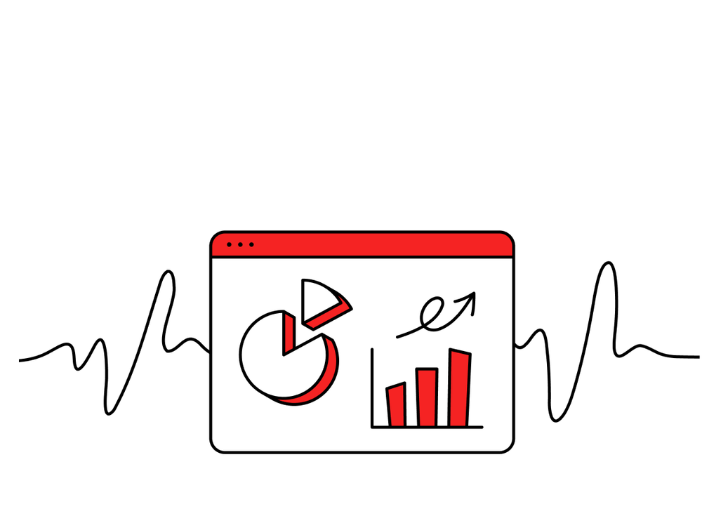 Illustration of a pie chart and bar graph