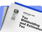 A tax withholding document against a blue background.