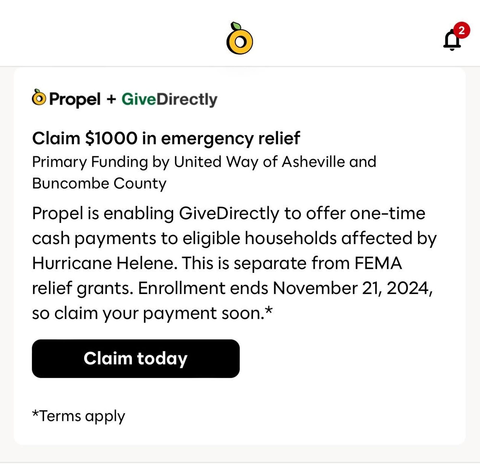 Propel + GiveDirectly to deliver hurricane relief (November 2024)