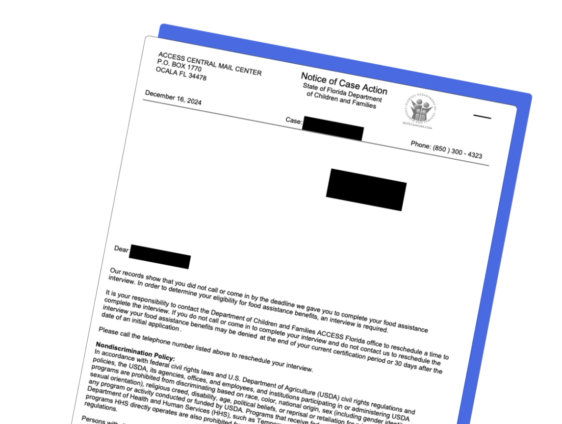 SNAP renewal documents seen against a blue background