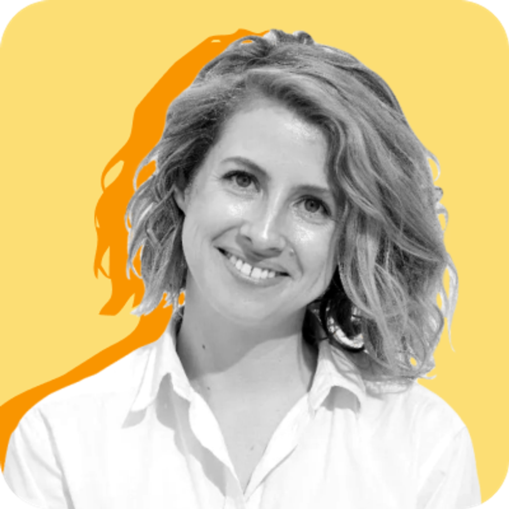A photo of Propel writer Emma Diehl against a yellow background