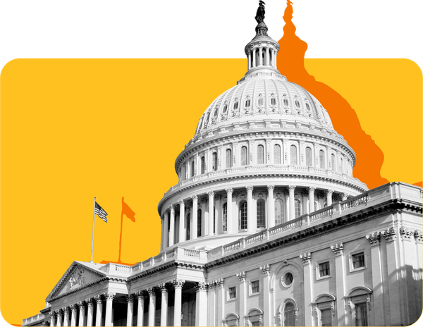 An image of the United States Capitol building against a yellow background