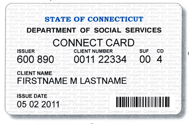 An image showing a sample Connecticut EBT card