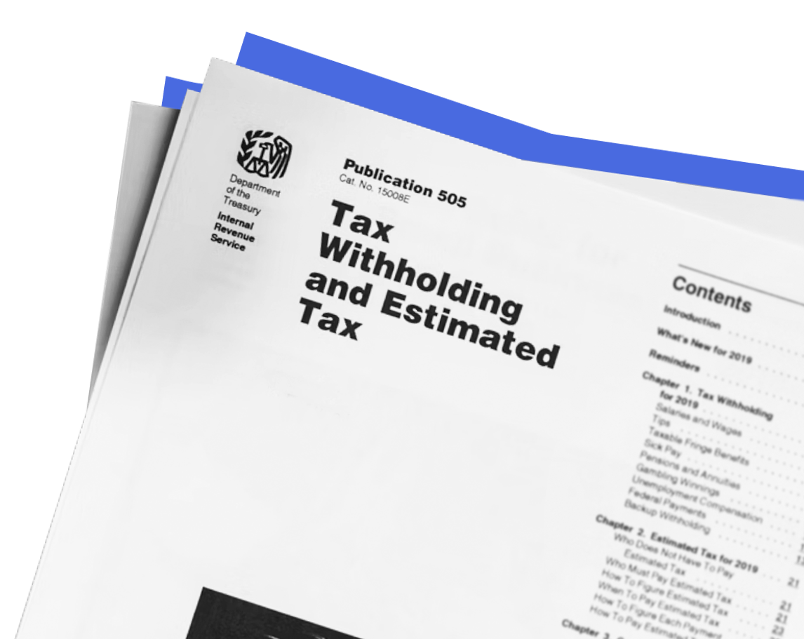 A tax withholding document against a blue background.