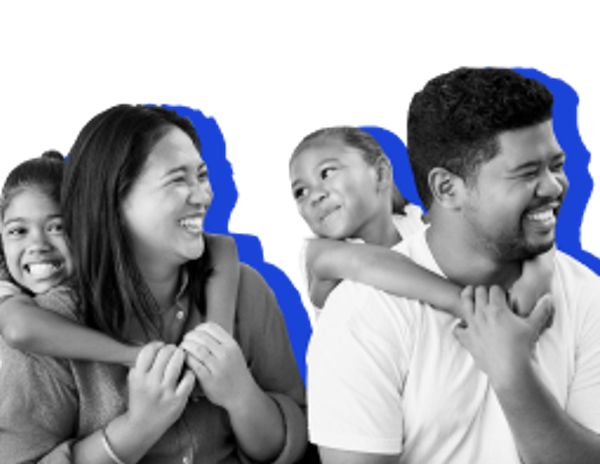 family of four smiling