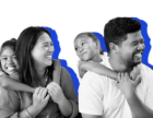 family of four smiling