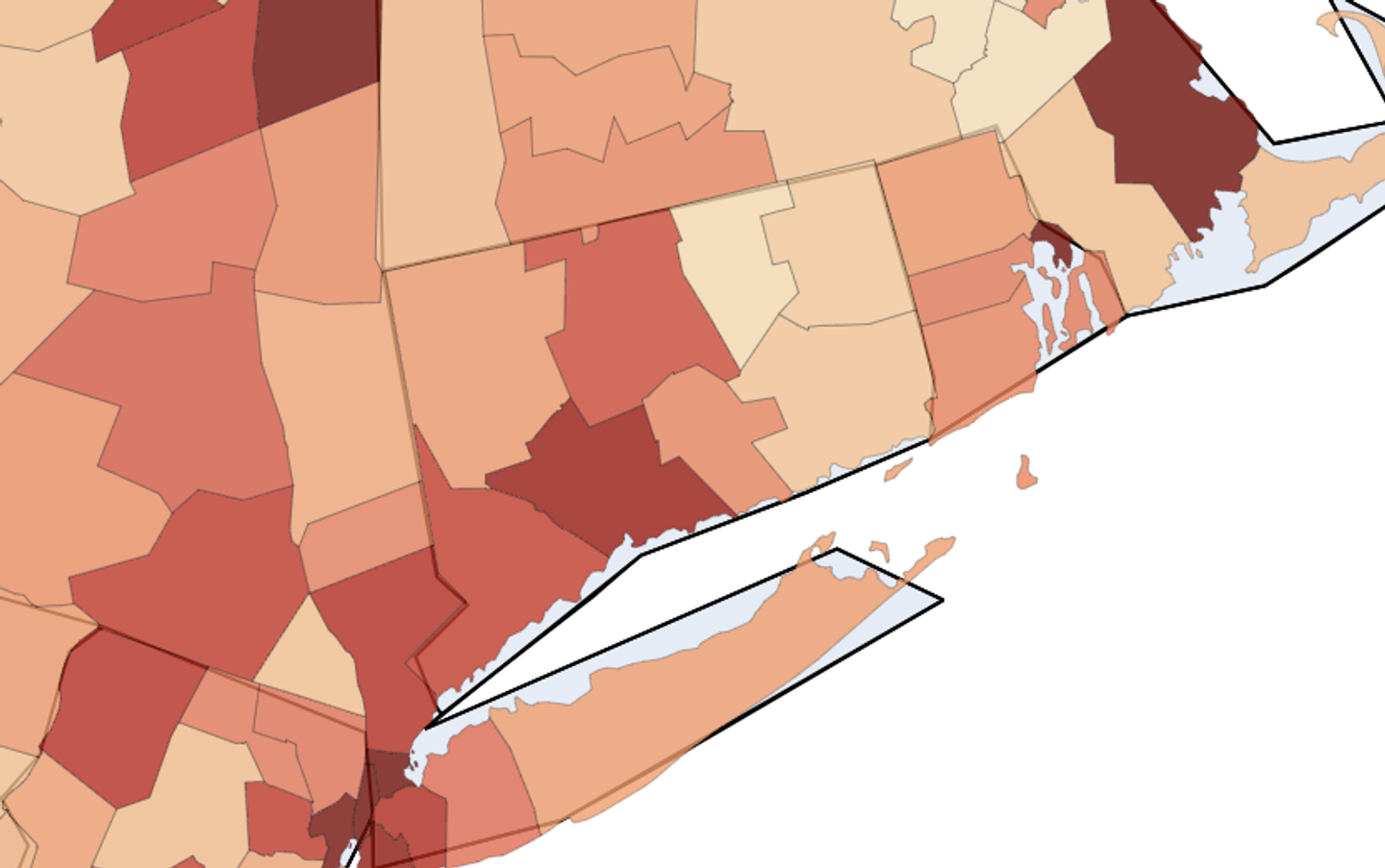 Choropleth map of Connecticut showing the unrecognized transaction rate in each county, July 1 to August 8, 2026.