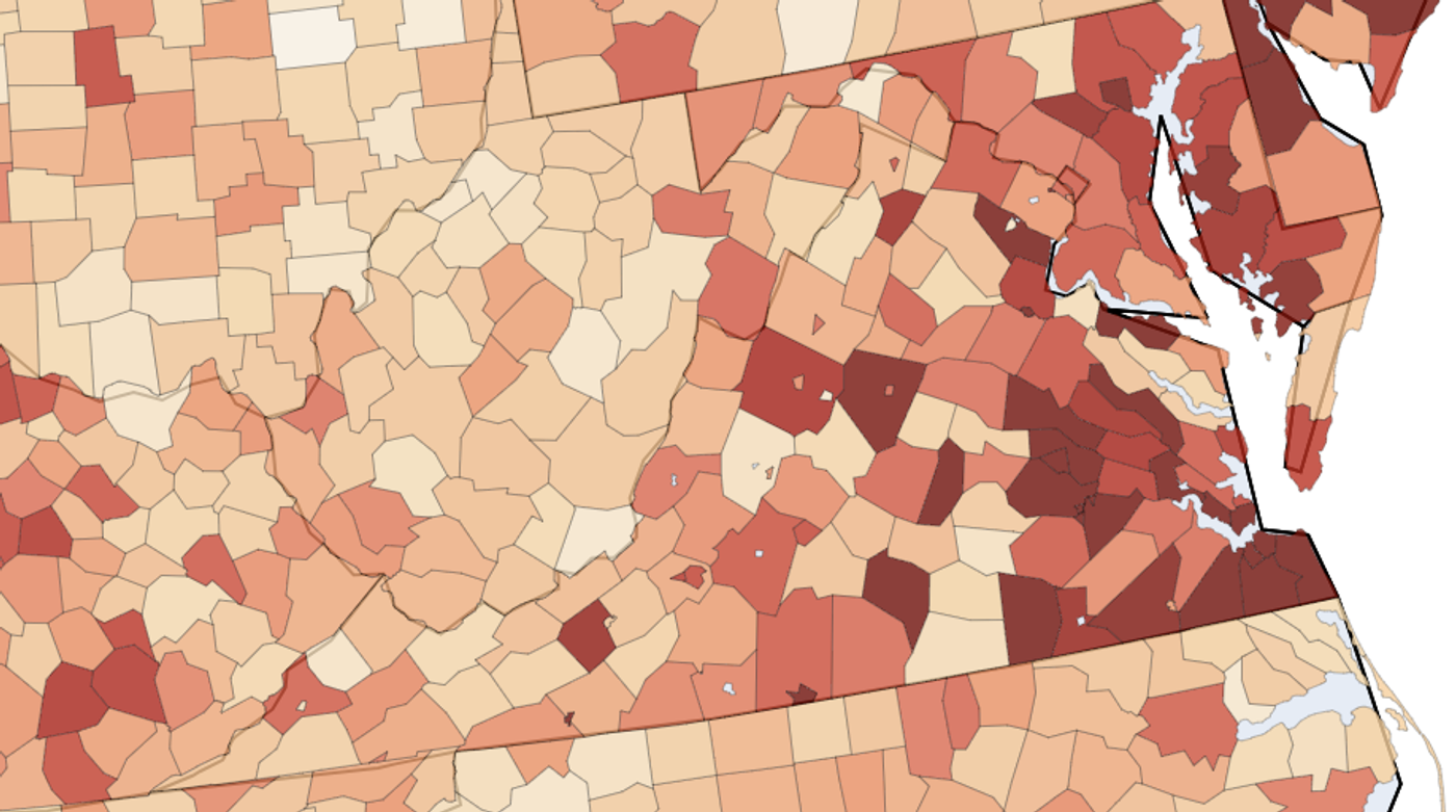 Unrecognized transaction rate by county in Virginia (June 1–July 8, 2026)