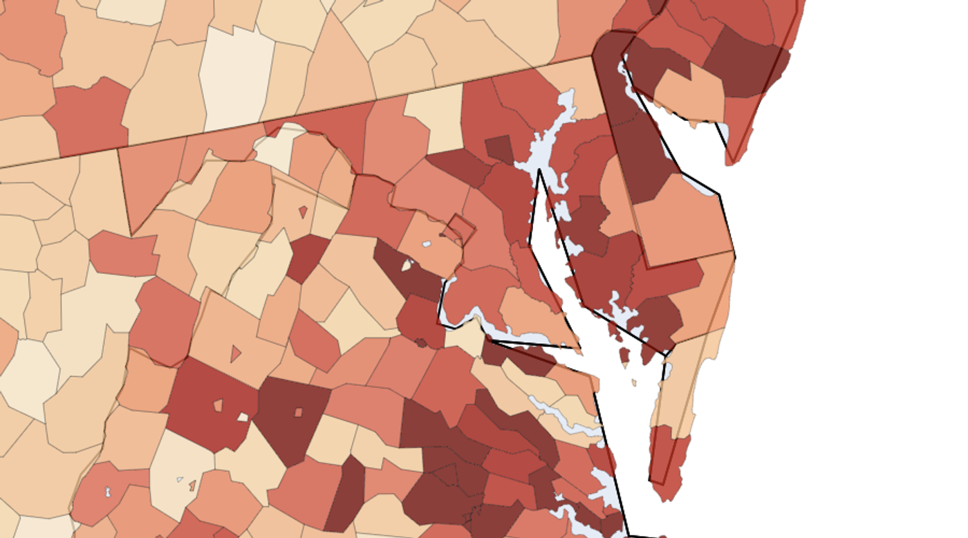 Unrecognized transaction rate by county in Maryland (June 1–July 8, 2026)