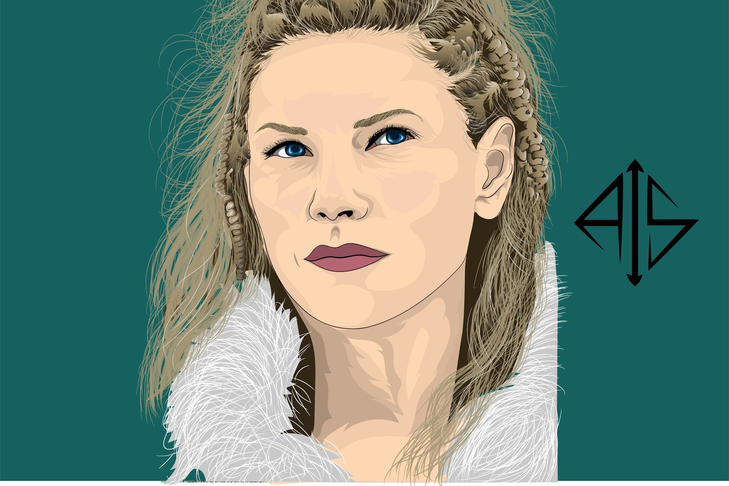 a portrait of a woman with braids and blue eyes