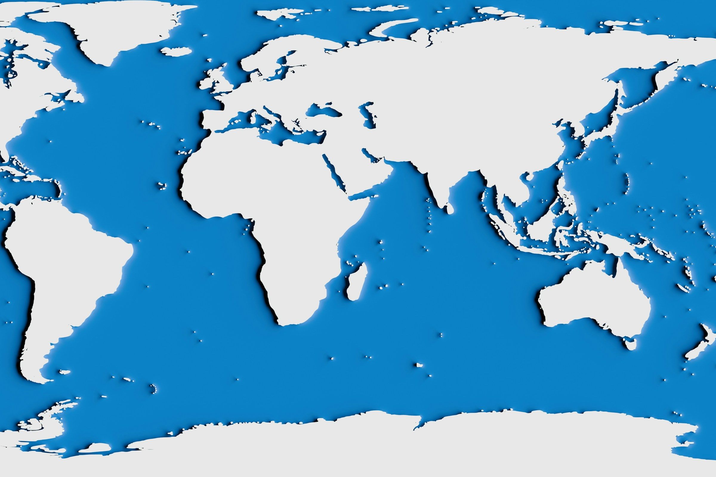 a blue and white map of the world