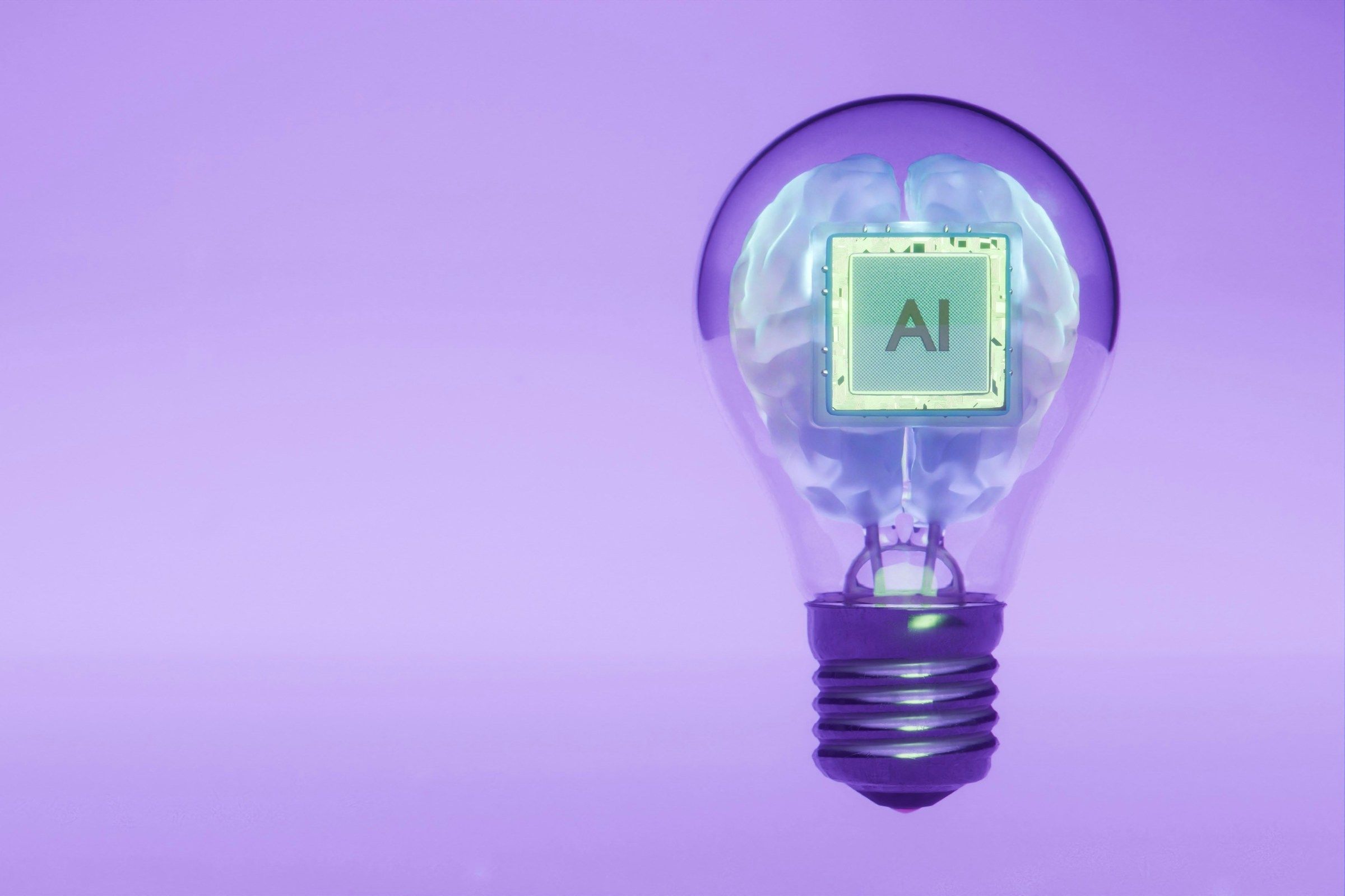Ai brain inside a lightbulb illustrates an idea.