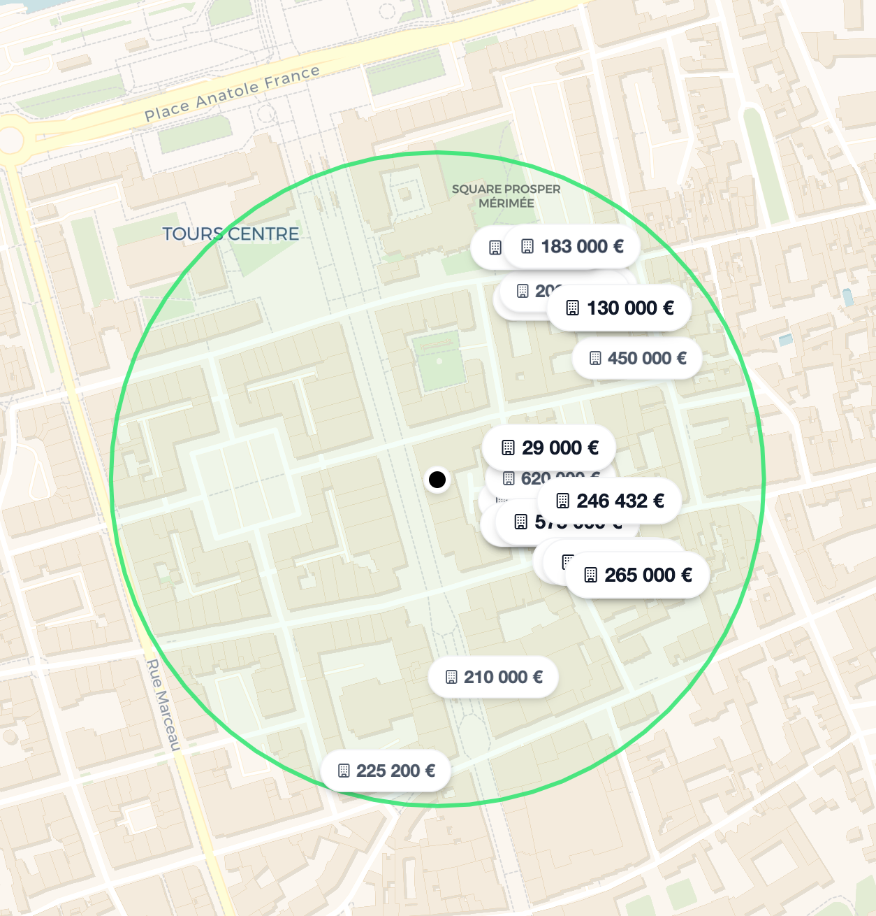 Carte montrant la localisation de l'estimation immobilière