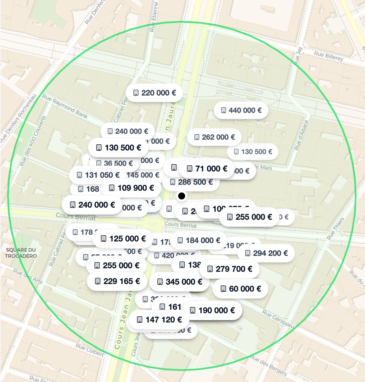 Carte montrant la localisation de l'estimation immobilière