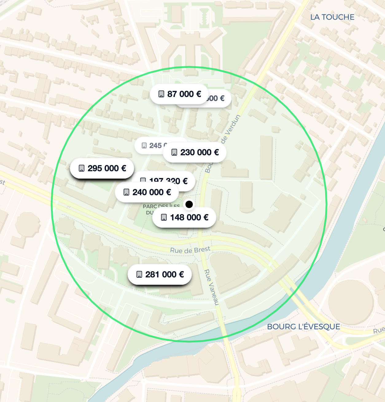 Carte montrant la localisation de l'estimation immobilière