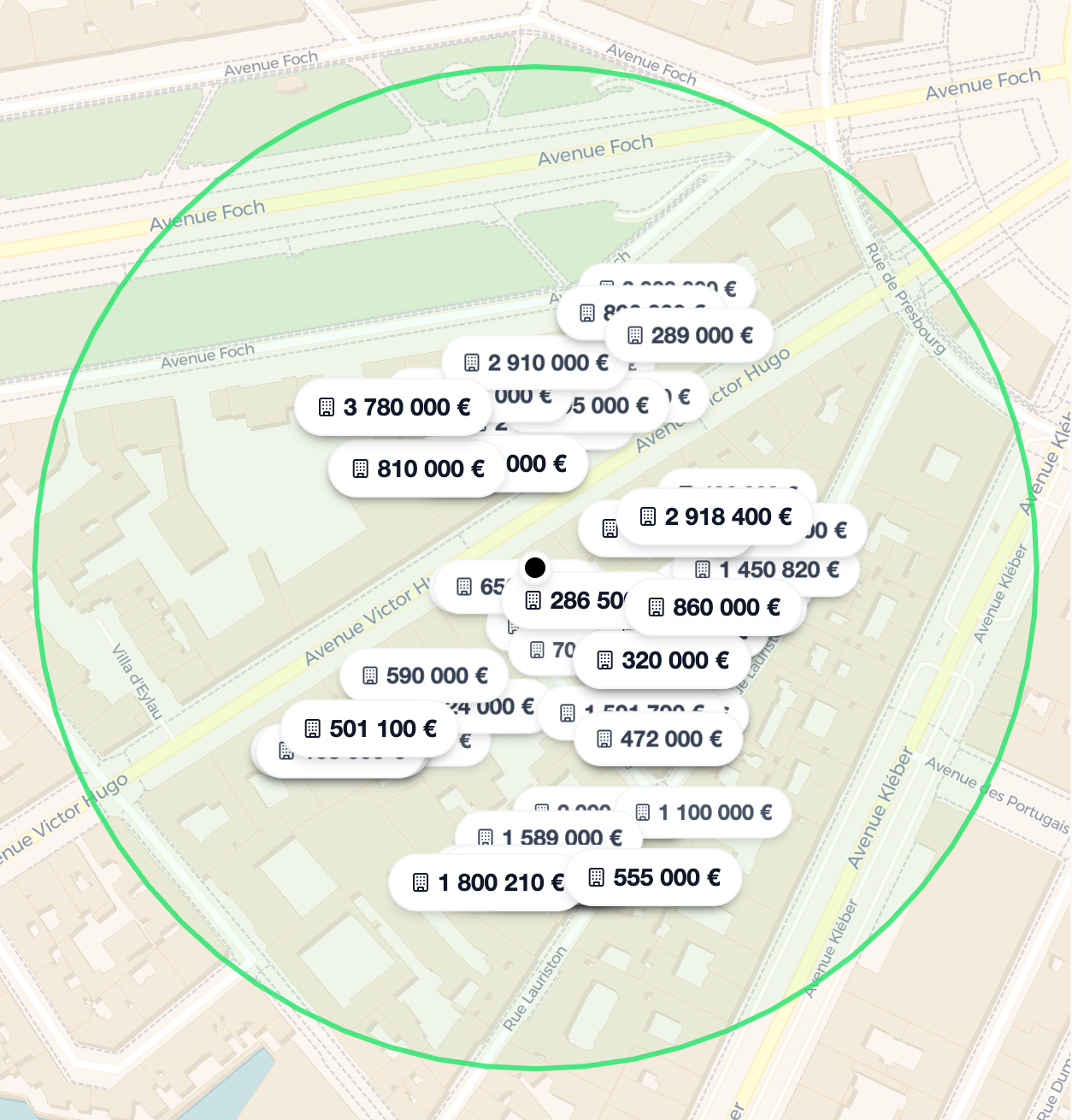 Carte montrant la localisation de l'estimation immobilière