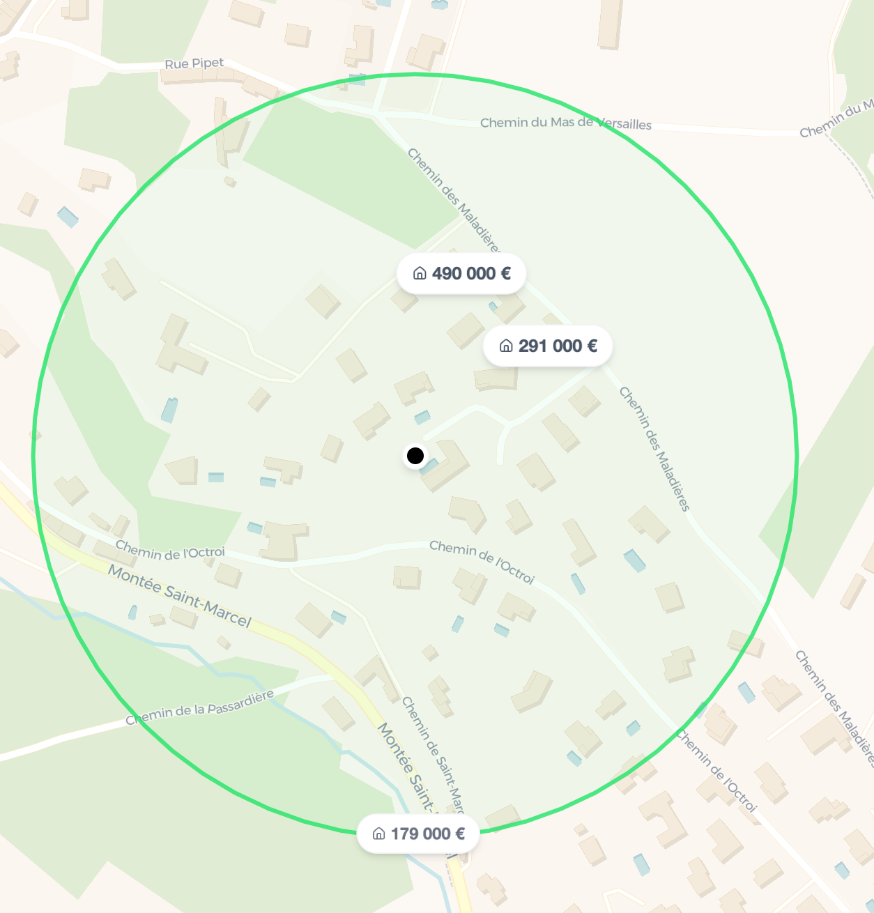 Carte montrant la localisation de l'estimation immobilière