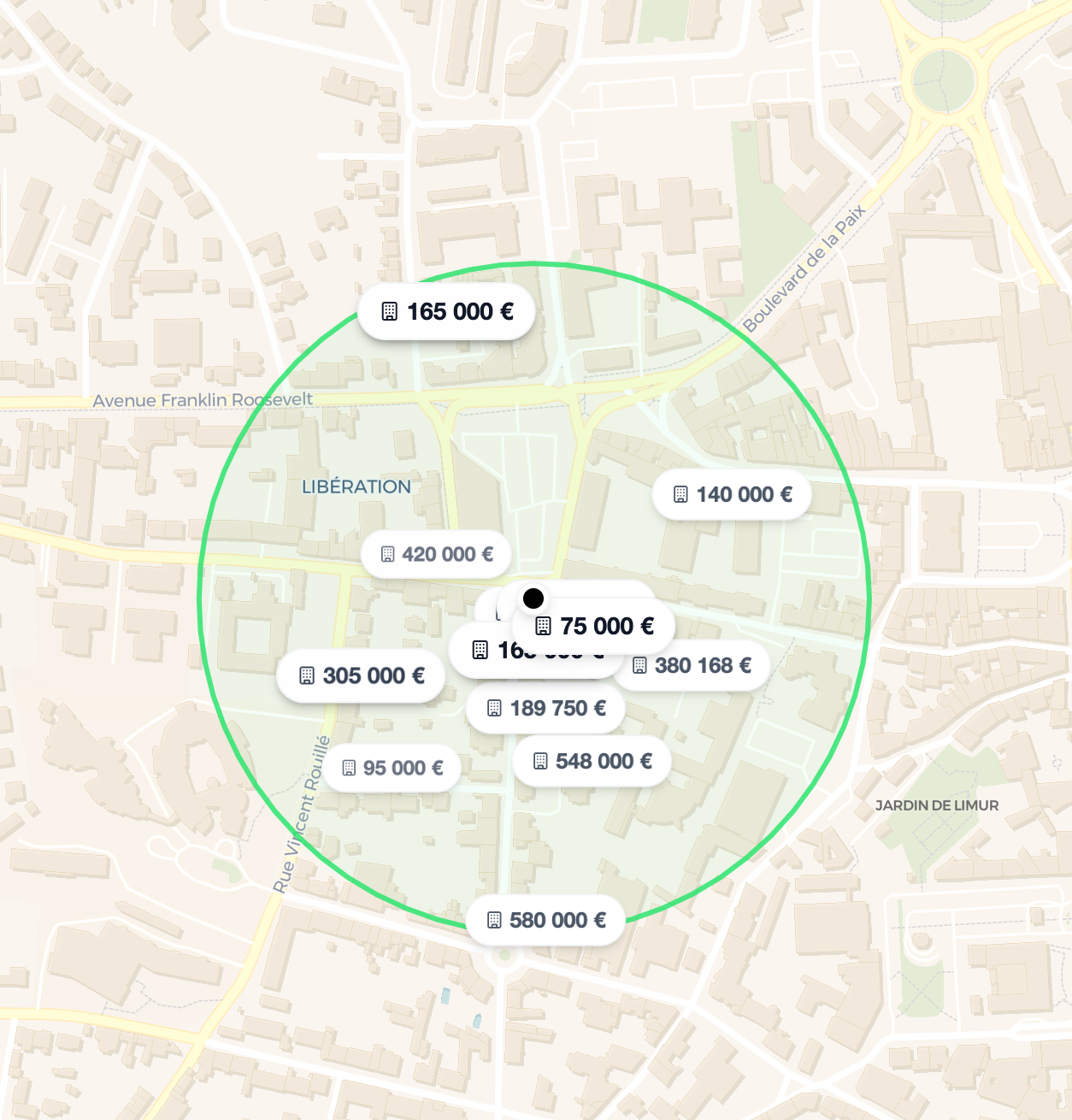 Carte montrant la localisation de l'estimation immobilière