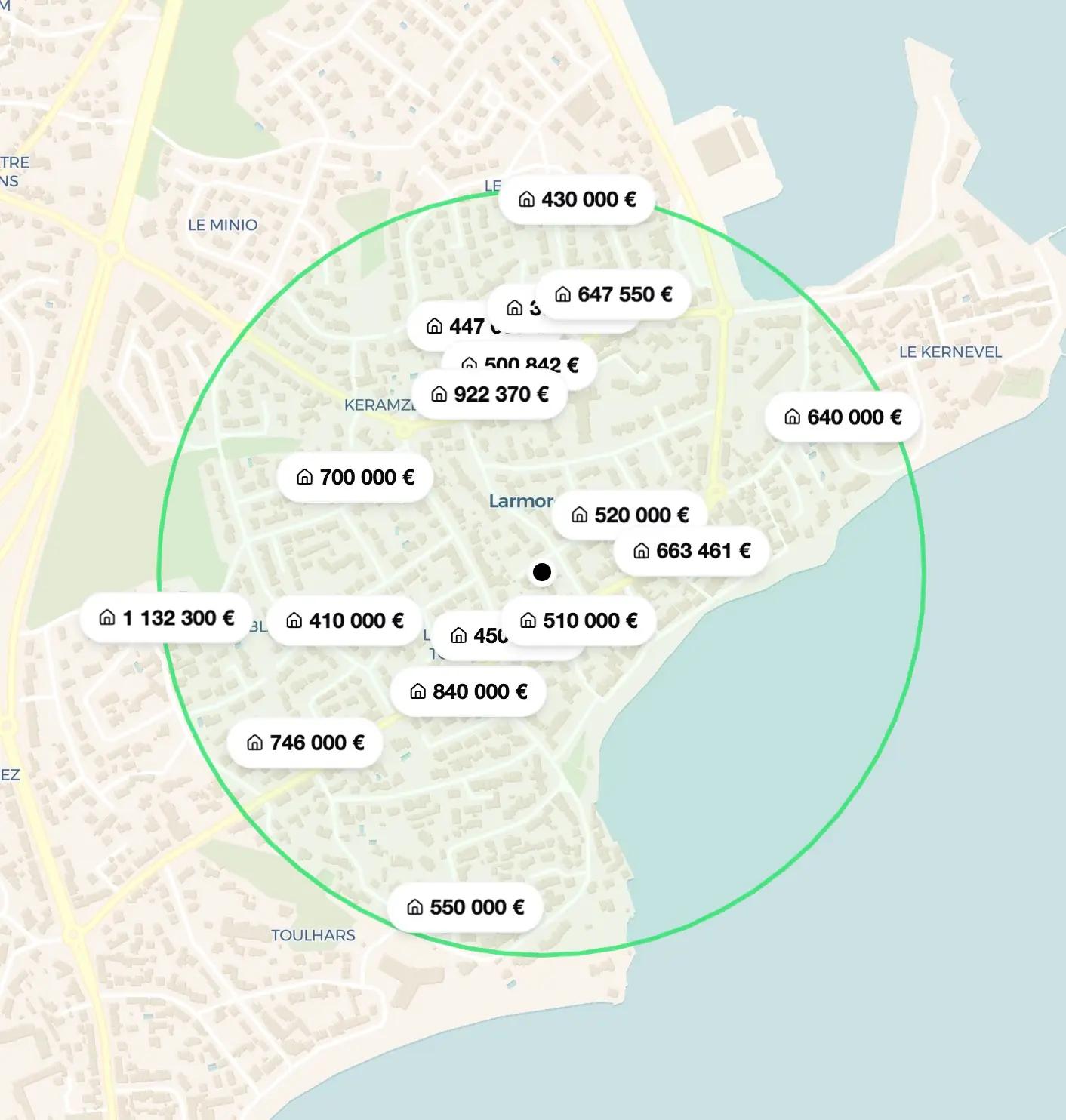 Carte montrant la localisation de l'estimation immobilière