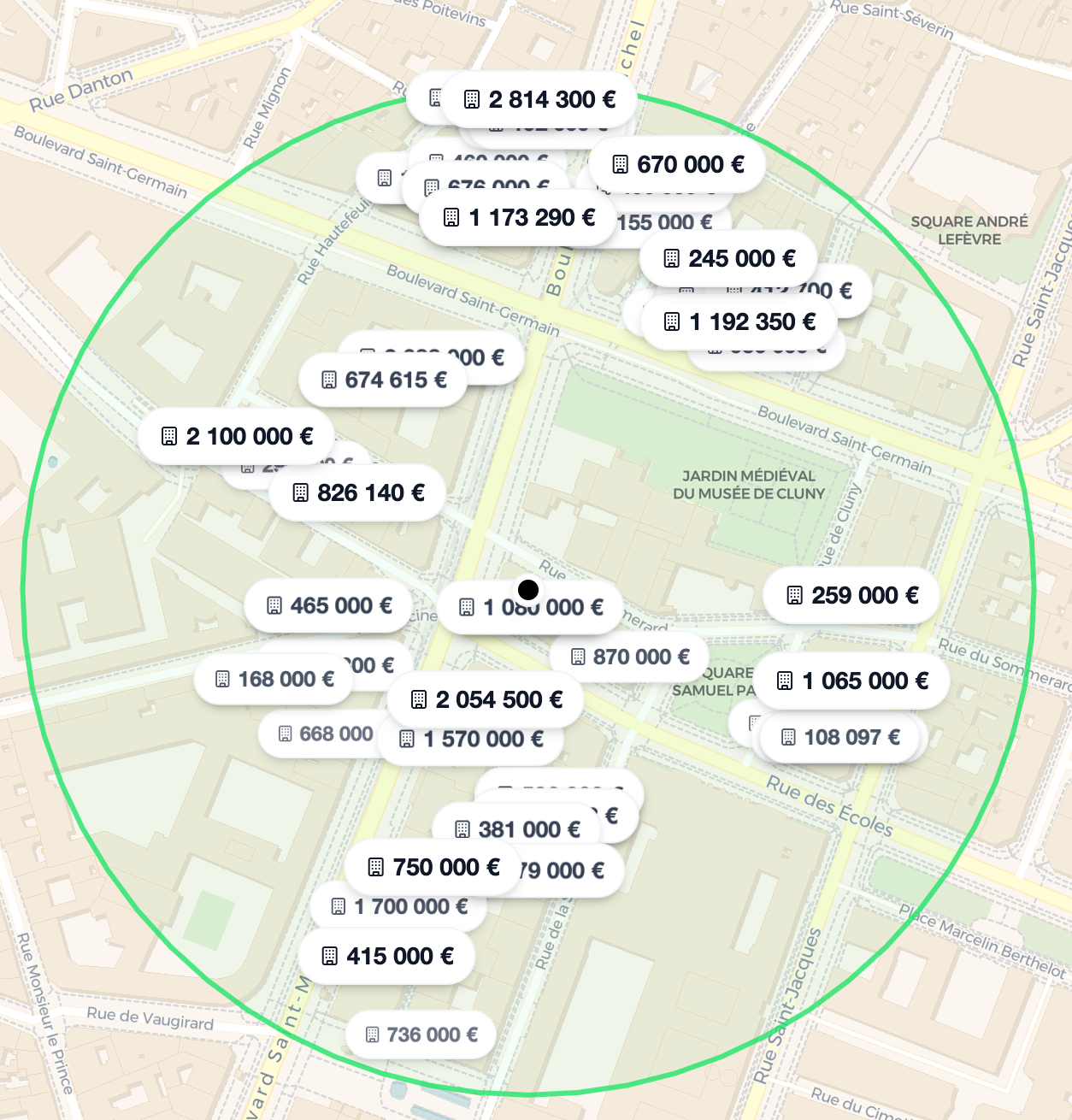 Carte montrant la localisation de l'estimation immobilière