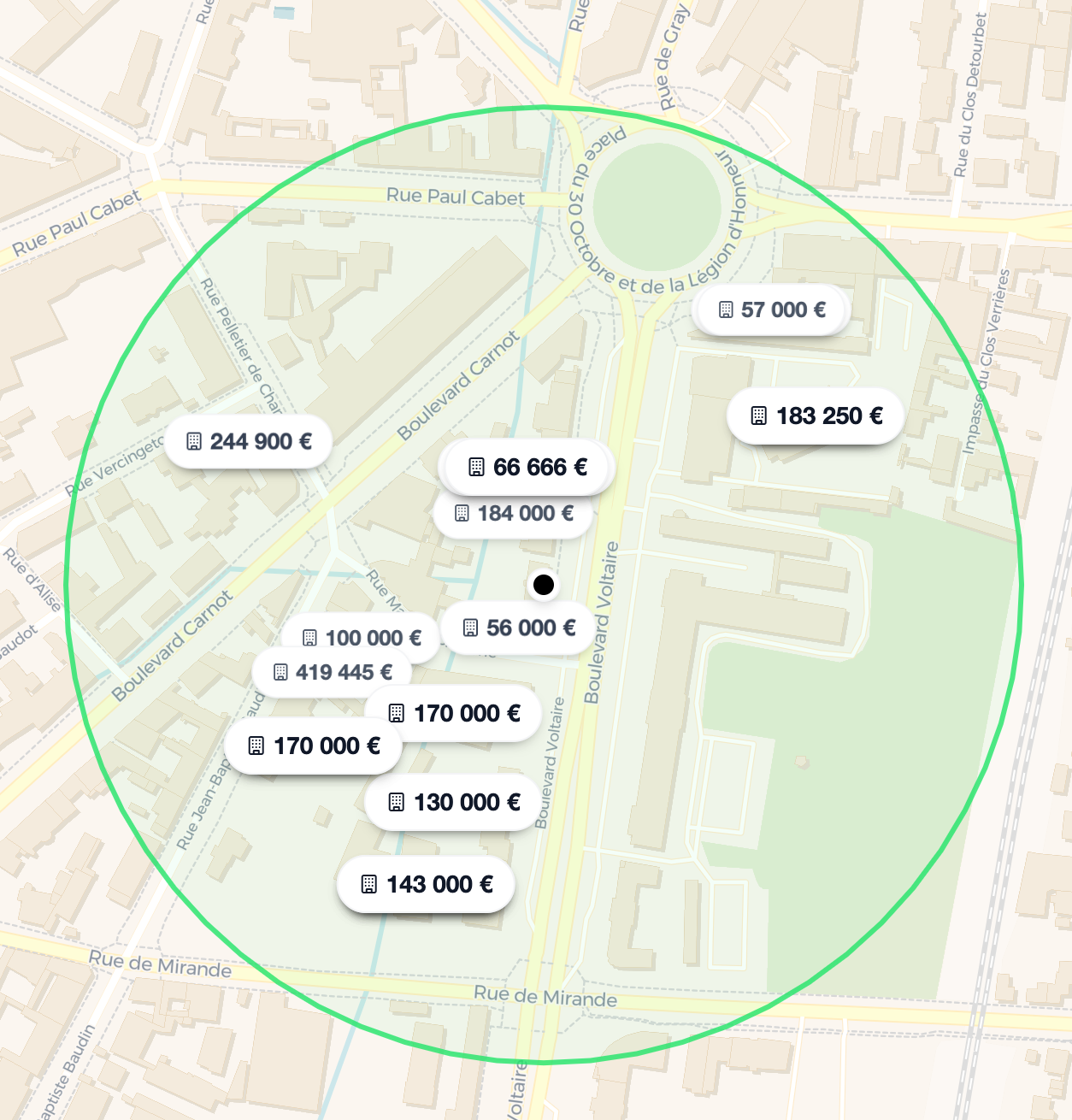 Carte montrant la localisation de l'estimation immobilière