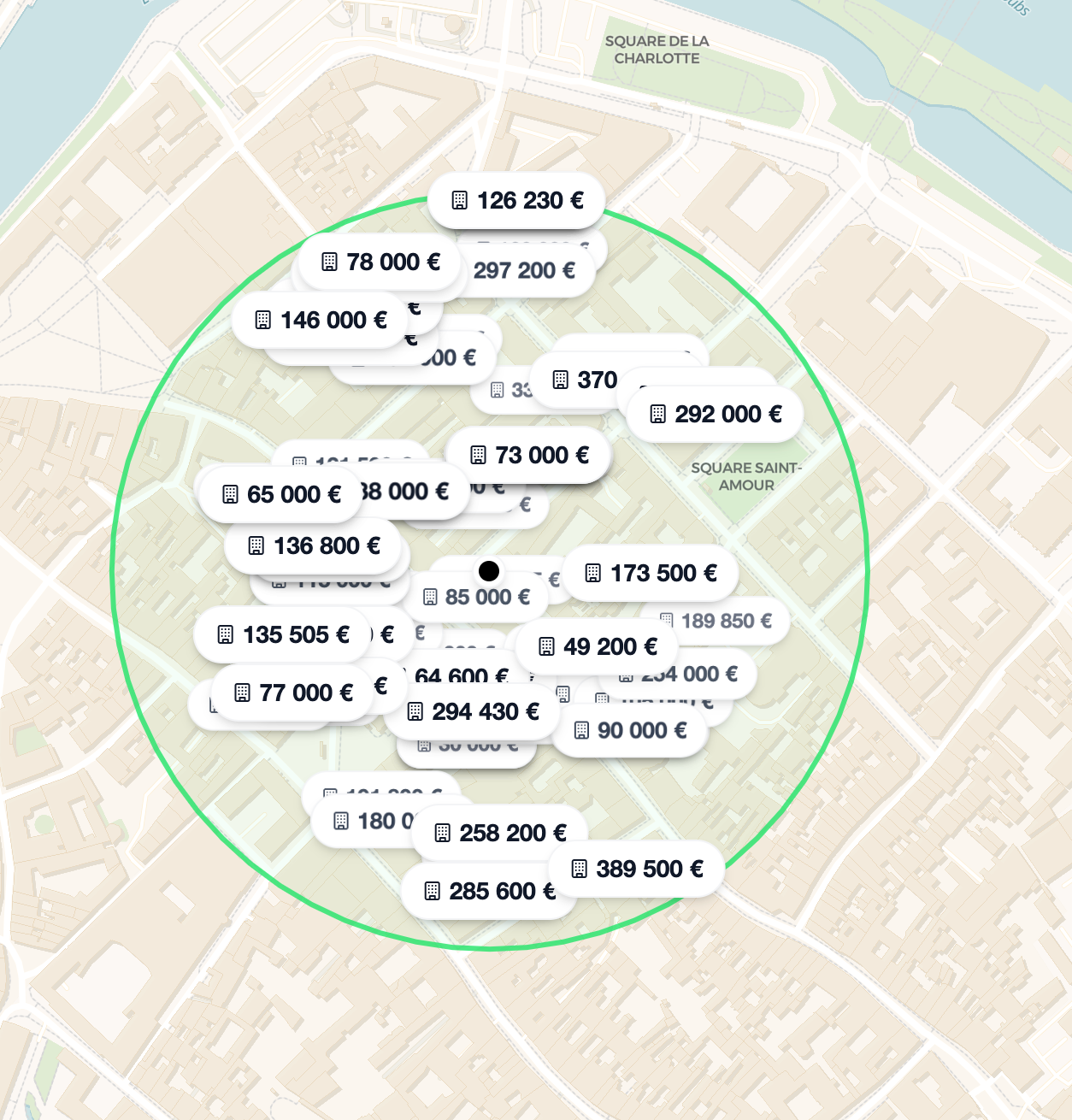 Carte montrant la localisation de l'estimation immobilière
